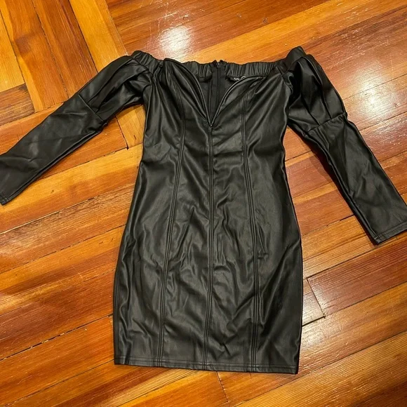 Fashion Nova | Dresses | Black Faux Leather Straplessoffshoulder Puff Sleeve Dress Medium | Poshmark Fashion Nova | Dresses | Black Faux Leather Straplessoffshoulder Puff Sleeve Dress Medium | Poshmark